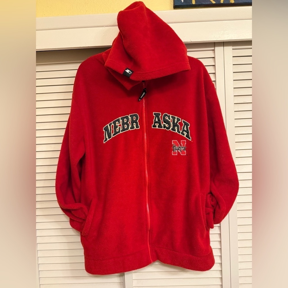 Vintage Unisex XL Team Starter Red Nebraska Fleece Full Front Zip Hoodie